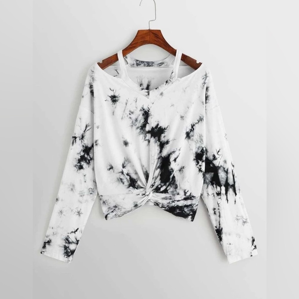 SHEIN Tie-Dye Wash Twist-Front Long Sleeve Tee